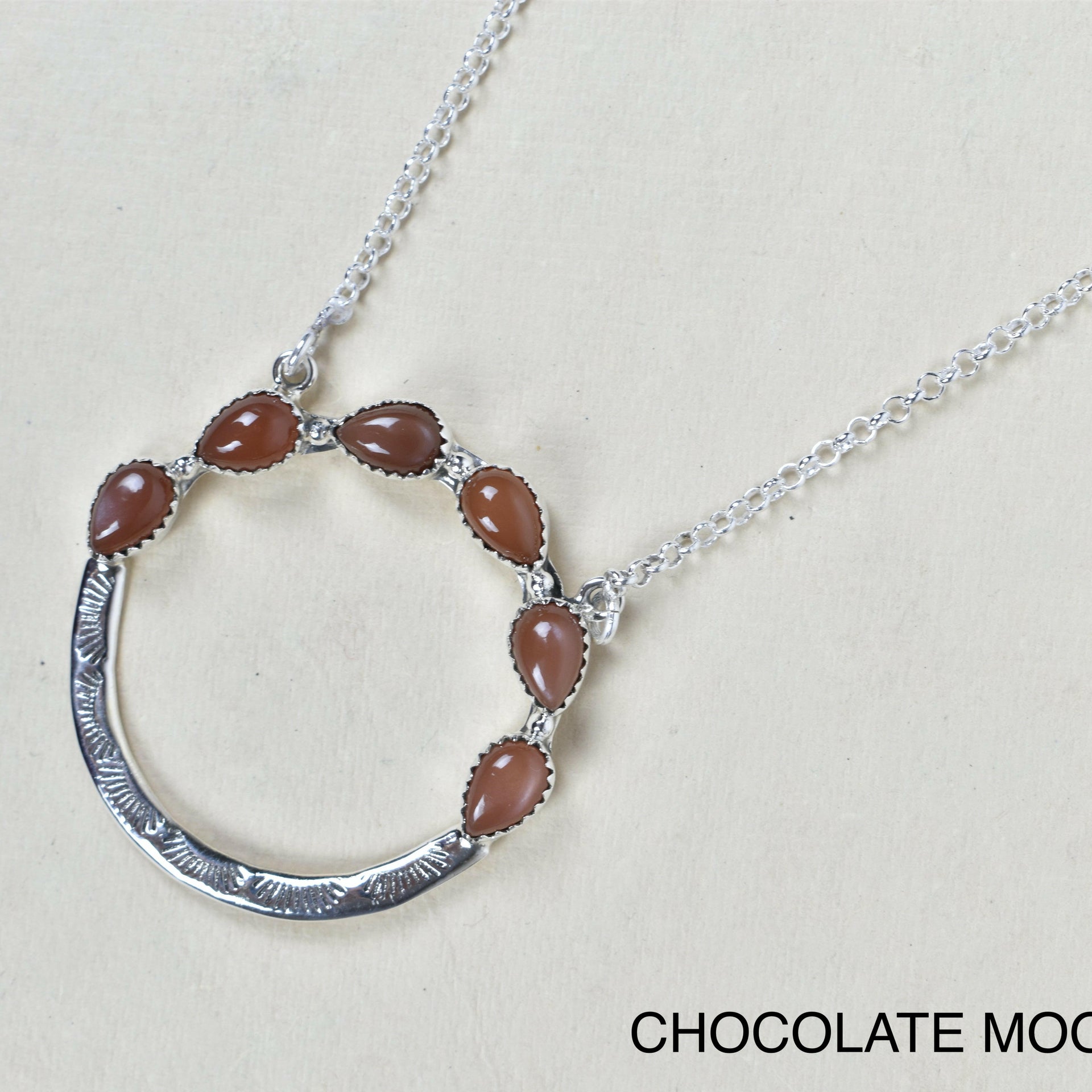 Luna's Crescent Gemstone Necklace-Pendant Necklaces-Krush Kandy, Women's Online Fashion Boutique Located in Phoenix, Arizona (Scottsdale Area)