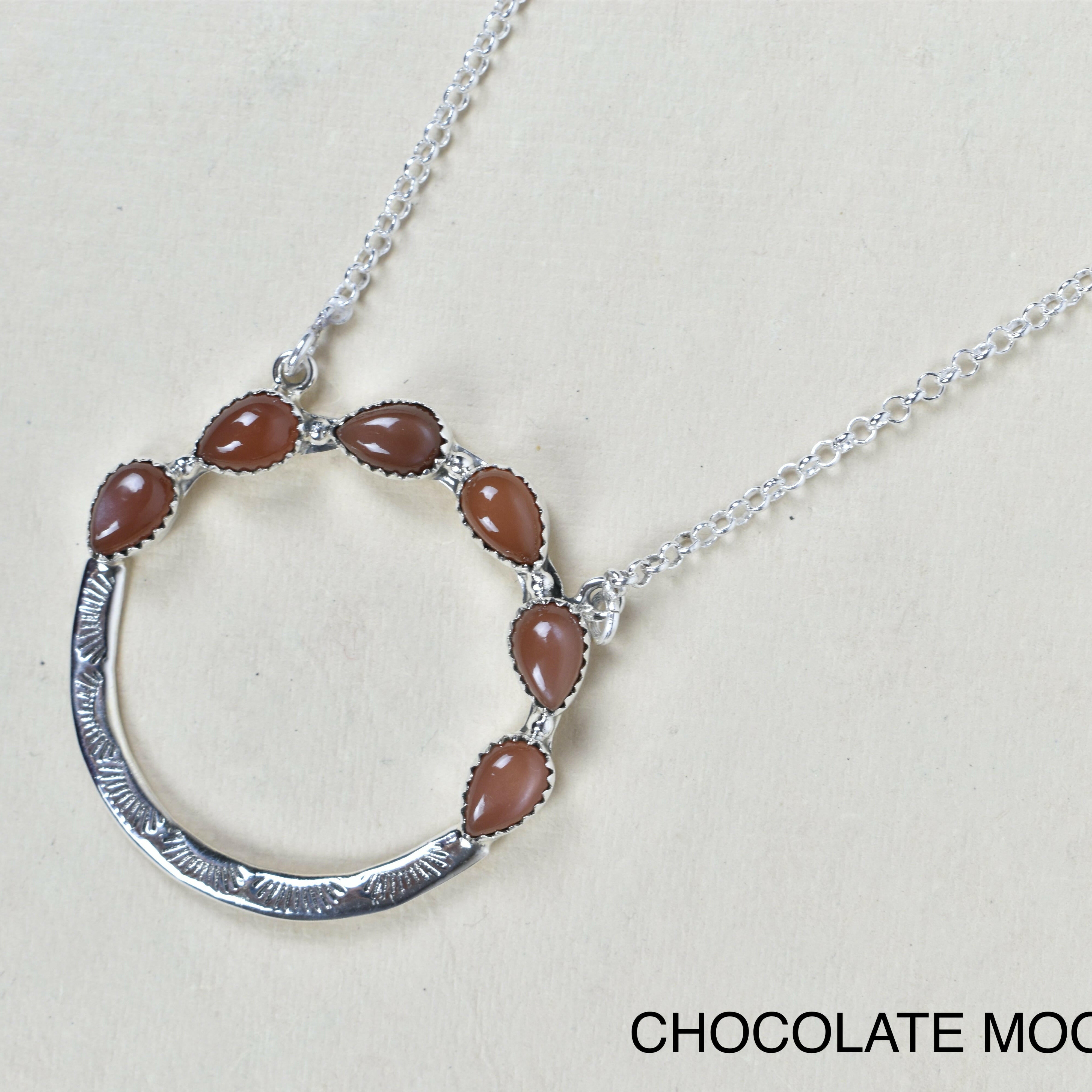 Luna's Crescent Gemstone Necklace-Pendant Necklaces-Krush Kandy, Women's Online Fashion Boutique Located in Phoenix, Arizona (Scottsdale Area)