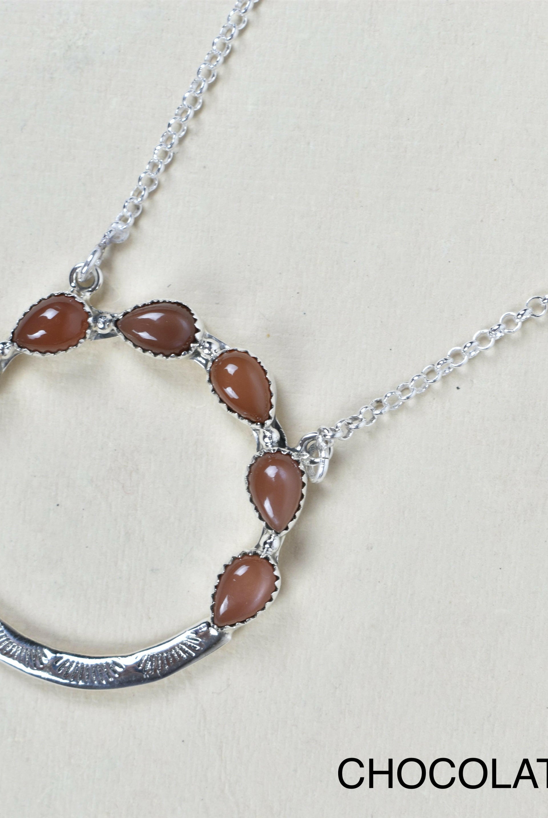 Luna's Crescent Gemstone Necklace-Pendant Necklaces-Krush Kandy, Women's Online Fashion Boutique Located in Phoenix, Arizona (Scottsdale Area)