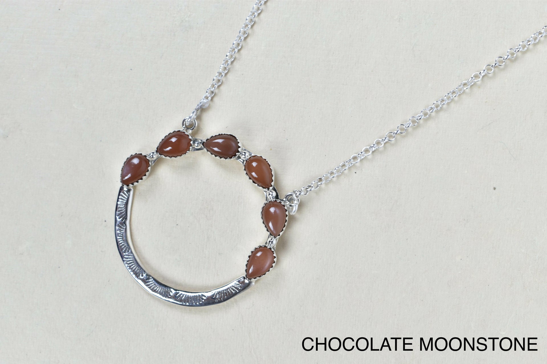 Luna's Crescent Gemstone Necklace-Pendant Necklaces-Krush Kandy, Women's Online Fashion Boutique Located in Phoenix, Arizona (Scottsdale Area)