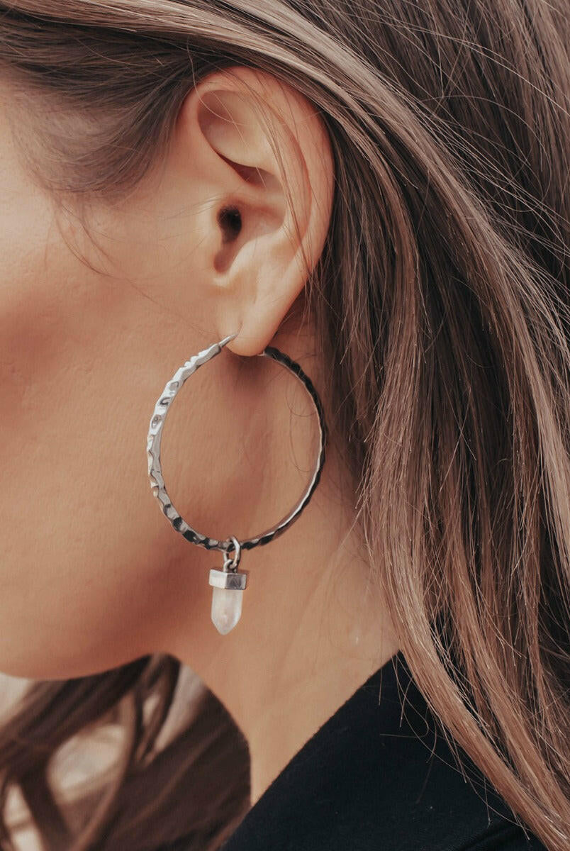 Krush Kouture: Hammered Hoop Earrings with Charm-Hoop Earrings-Krush Kandy, Women's Online Fashion Boutique Located in Phoenix, Arizona (Scottsdale Area)