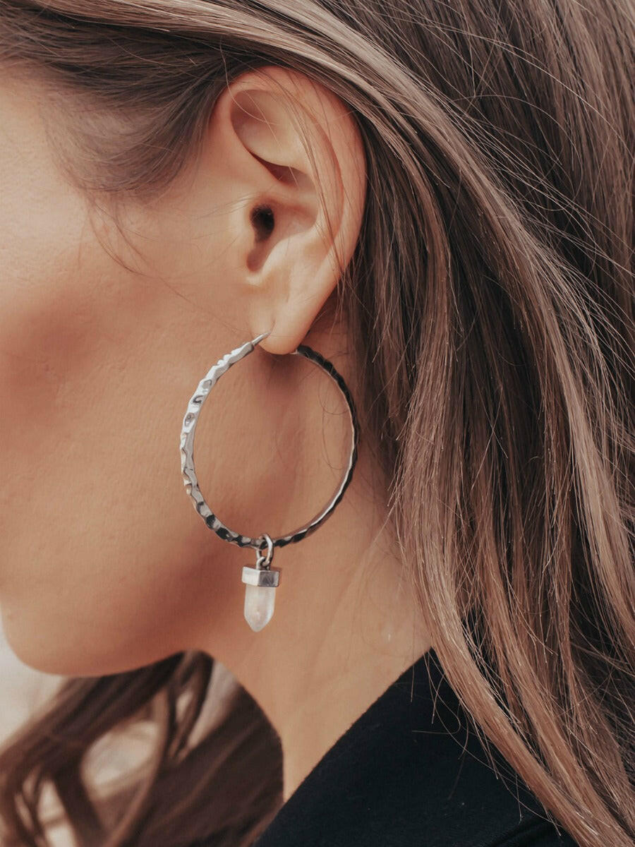 Krush Kouture: Hammered Hoop Earrings with Charm-Hoop Earrings-Krush Kandy, Women's Online Fashion Boutique Located in Phoenix, Arizona (Scottsdale Area)