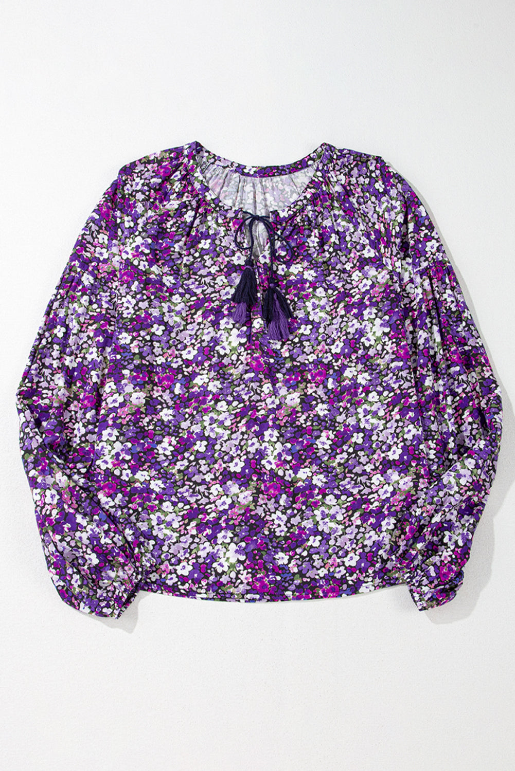 Purple Floral Tassel Tie-Front Blouse-Tops-Krush Kandy, Women's Online Fashion Boutique Located in Phoenix, Arizona (Scottsdale Area)