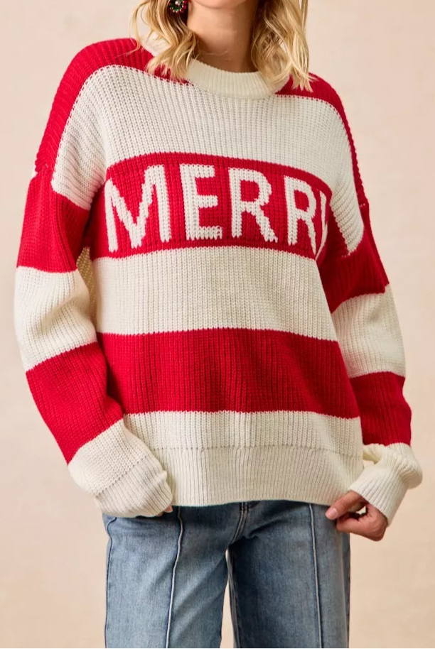 BiBi Christmas Merry Lettering Sweater-Sweater-Krush Kandy, Women's Online Fashion Boutique Located in Phoenix, Arizona (Scottsdale Area)