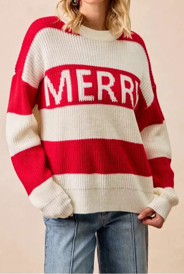BiBi Christmas Merry Lettering Sweater-Sweater-Krush Kandy, Women's Online Fashion Boutique Located in Phoenix, Arizona (Scottsdale Area)