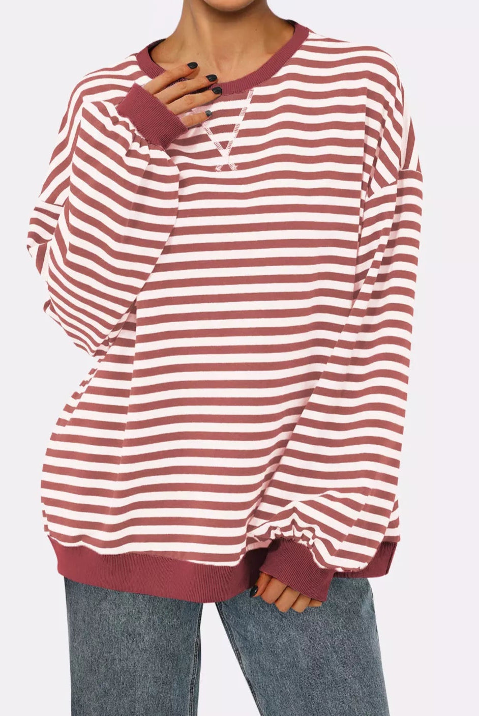 Striped Round Neck Long Sleeve Sweatshirt-Sweatshirt-Krush Kandy, Women's Online Fashion Boutique Located in Phoenix, Arizona (Scottsdale Area)