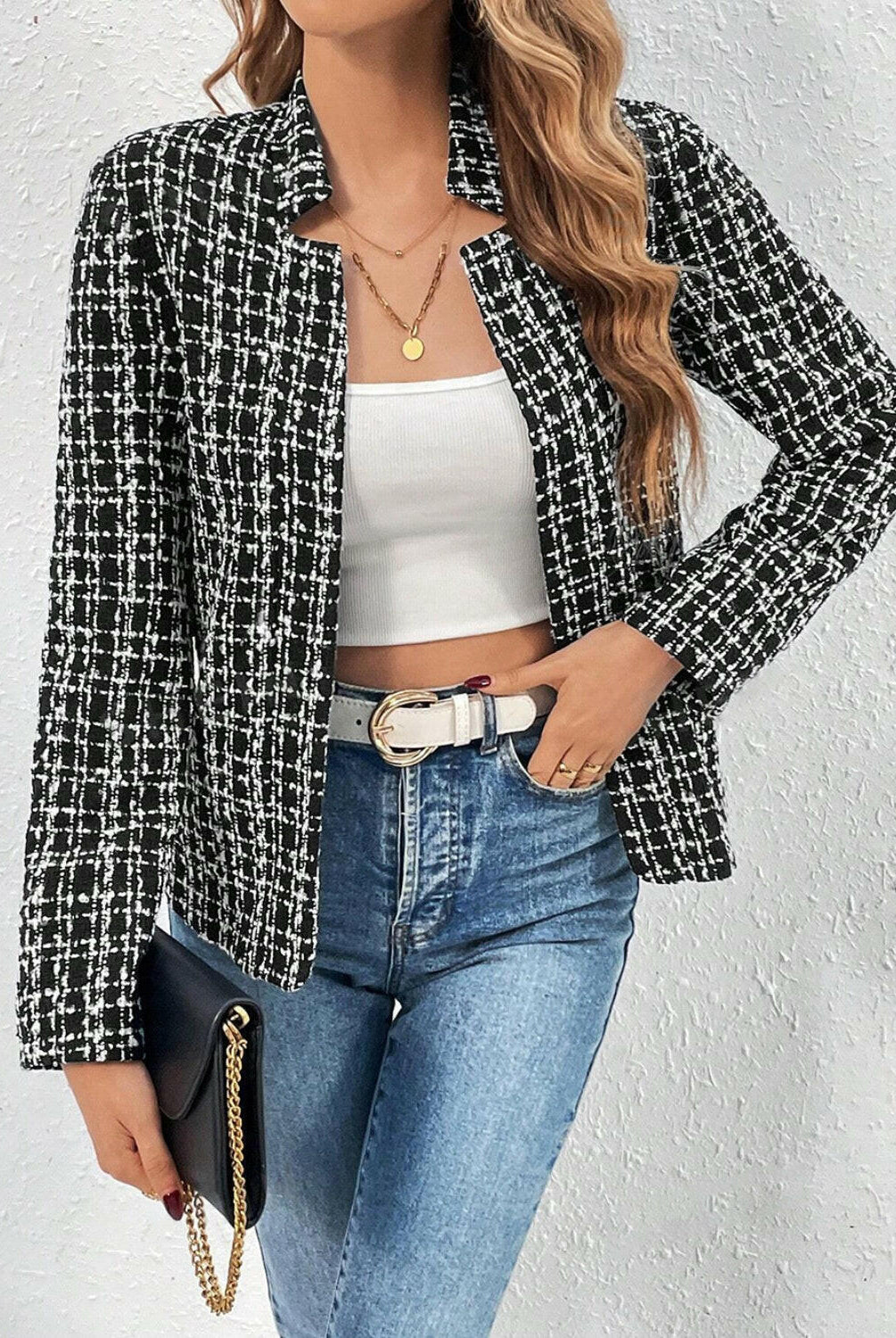 Plaid Open Front Long Sleeve Jacket-Krush Kandy, Women's Online Fashion Boutique Located in Phoenix, Arizona (Scottsdale Area)