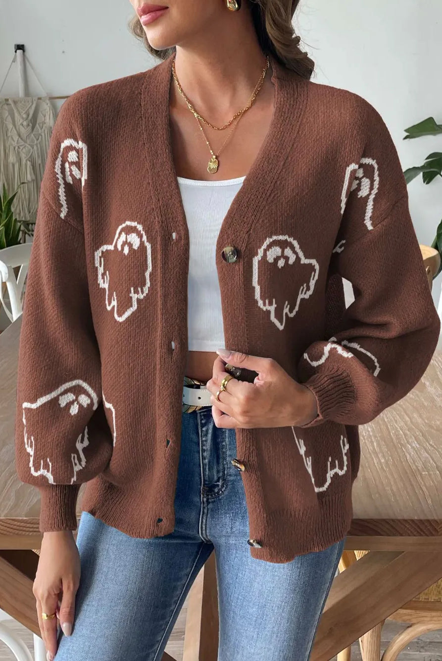 Ghost V-Neck Dropped Shoulder Cardigan-Cardigans-Krush Kandy, Women's Online Fashion Boutique Located in Phoenix, Arizona (Scottsdale Area)