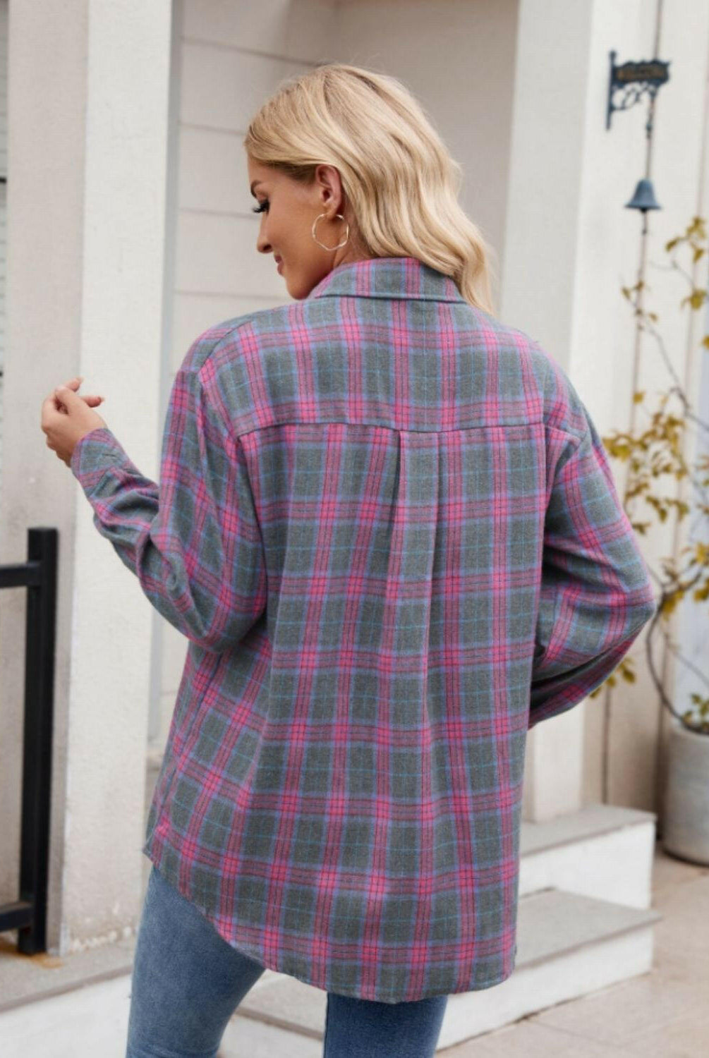 Mandy Pocketed Plaid Collared Neck Long Sleeve Shirt-Krush Kandy, Women's Online Fashion Boutique Located in Phoenix, Arizona (Scottsdale Area)