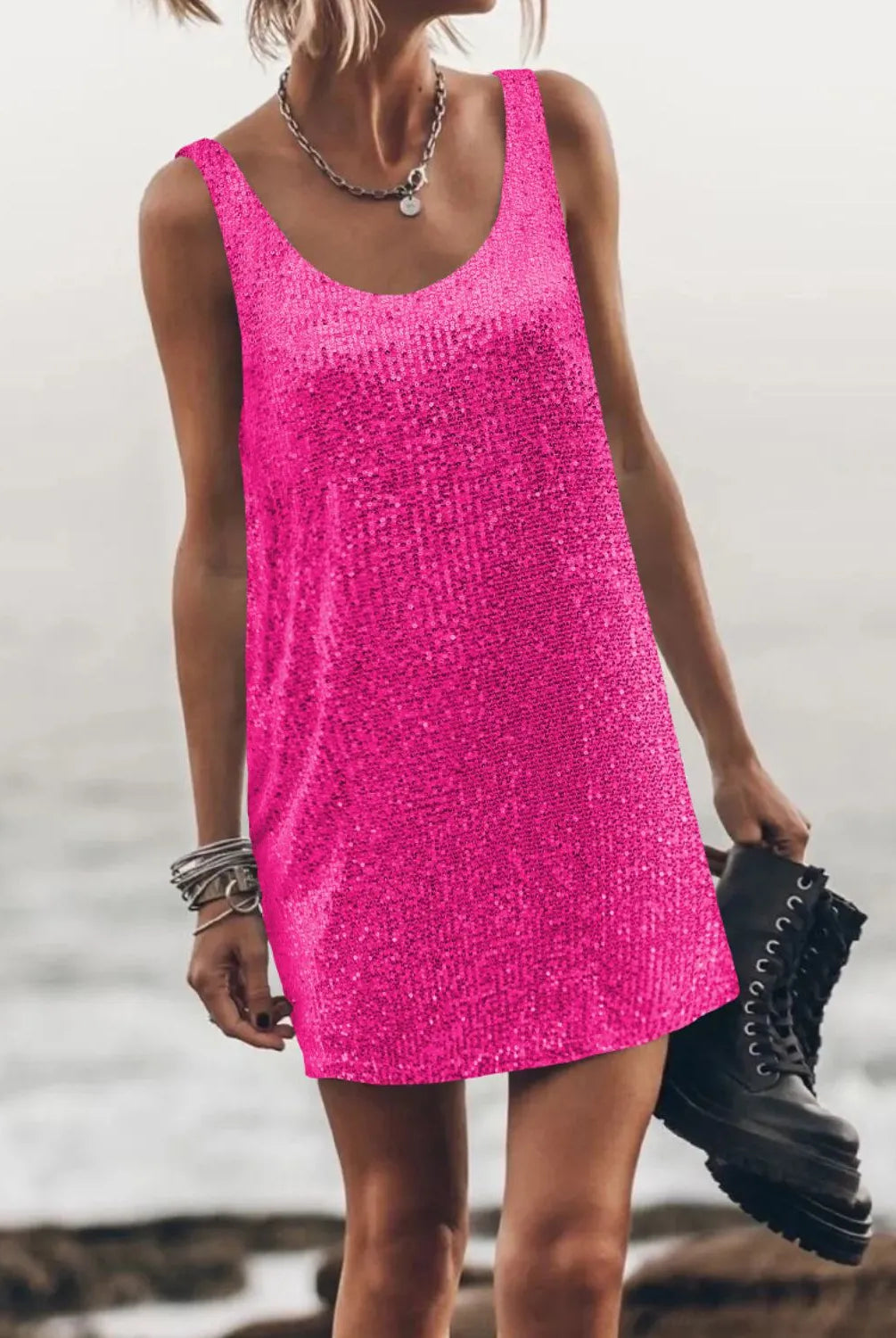 Sequin Scoop Neck Mini Dress-Dresses-Krush Kandy, Women's Online Fashion Boutique Located in Phoenix, Arizona (Scottsdale Area)