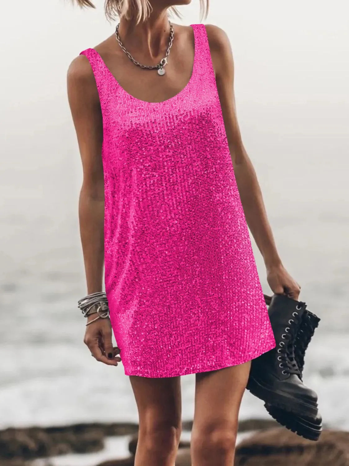 Sequin Scoop Neck Mini Dress-Dresses-Krush Kandy, Women's Online Fashion Boutique Located in Phoenix, Arizona (Scottsdale Area)