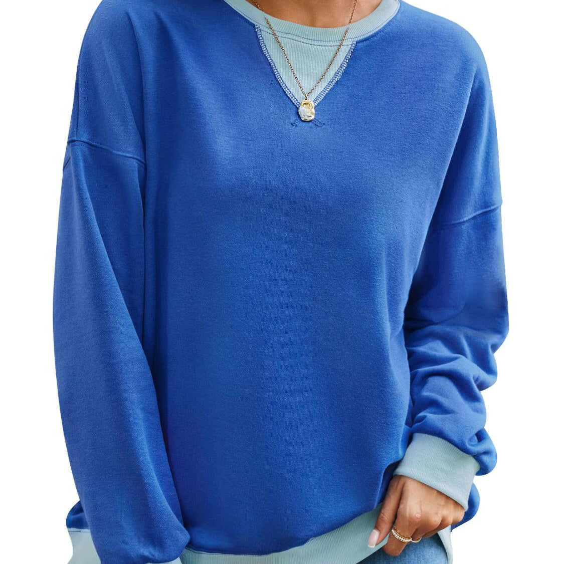 Lovelet Contrast Round Neck Long Sleeve Sweatshirt-Krush Kandy, Women's Online Fashion Boutique Located in Phoenix, Arizona (Scottsdale Area)