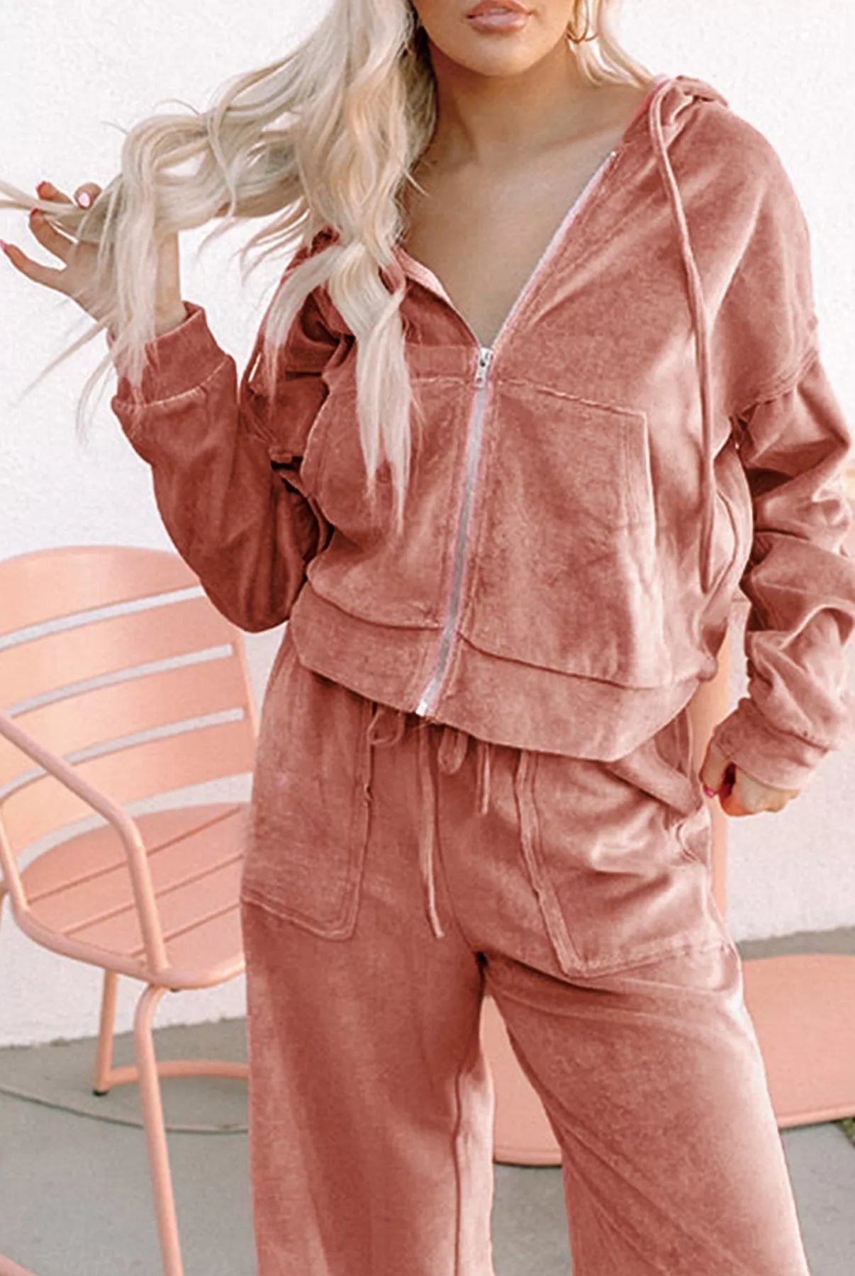 Zip Up Dropped Shoulder Hooded Top and Pants Set-2 Piece Outfit Sets-Krush Kandy, Women's Online Fashion Boutique Located in Phoenix, Arizona (Scottsdale Area)