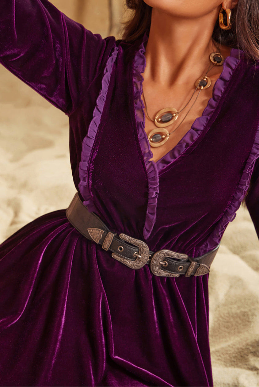 Ruffled V-Neck Long Sleeve Dress-Dresses-Krush Kandy, Women's Online Fashion Boutique Located in Phoenix, Arizona (Scottsdale Area)