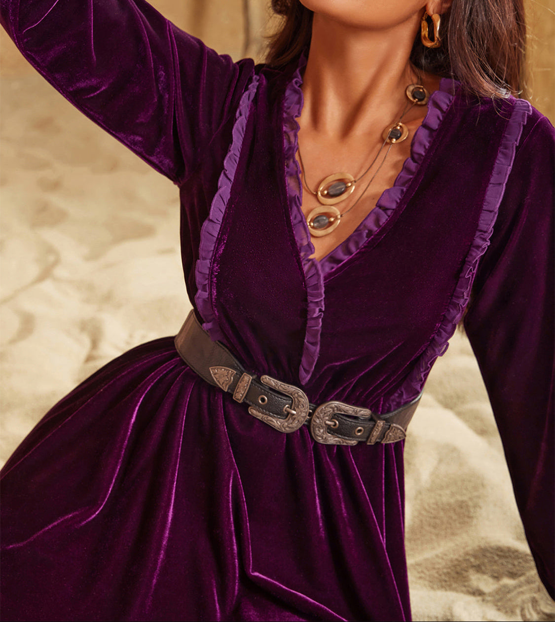 Ruffled V-Neck Long Sleeve Dress-Dresses-Krush Kandy, Women's Online Fashion Boutique Located in Phoenix, Arizona (Scottsdale Area)