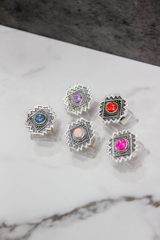 Intricate Aztec Design Stone Matching Ring-Statement Rings-Krush Kandy, Women's Online Fashion Boutique Located in Phoenix, Arizona (Scottsdale Area)