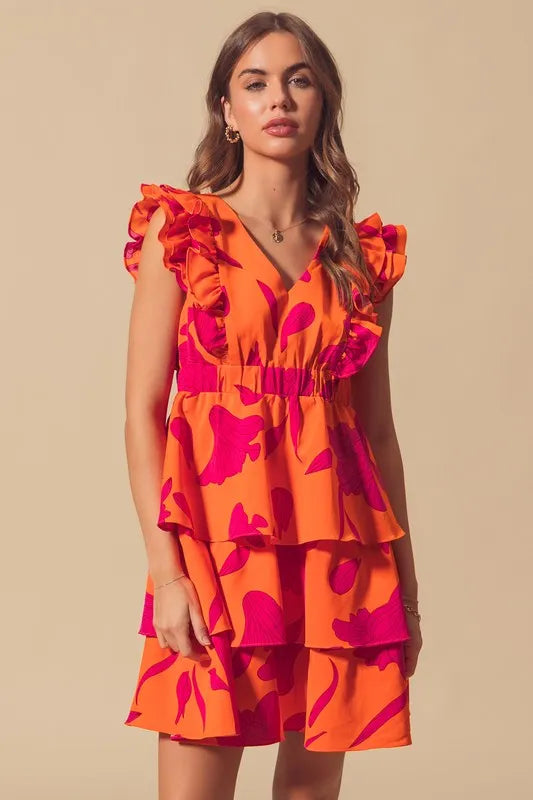 SO ME Floral V Neck Layered Dress with Elasticized Waist-Dresses-Krush Kandy, Women's Online Fashion Boutique Located in Phoenix, Arizona (Scottsdale Area)