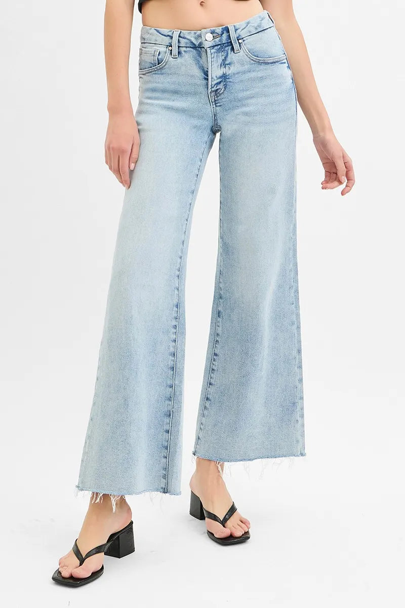 RISEN Full Size Tummy Control Low Rise Wide Leg Raw Cut Hem Jeans Plus Size-Denim-Krush Kandy, Women's Online Fashion Boutique Located in Phoenix, Arizona (Scottsdale Area)