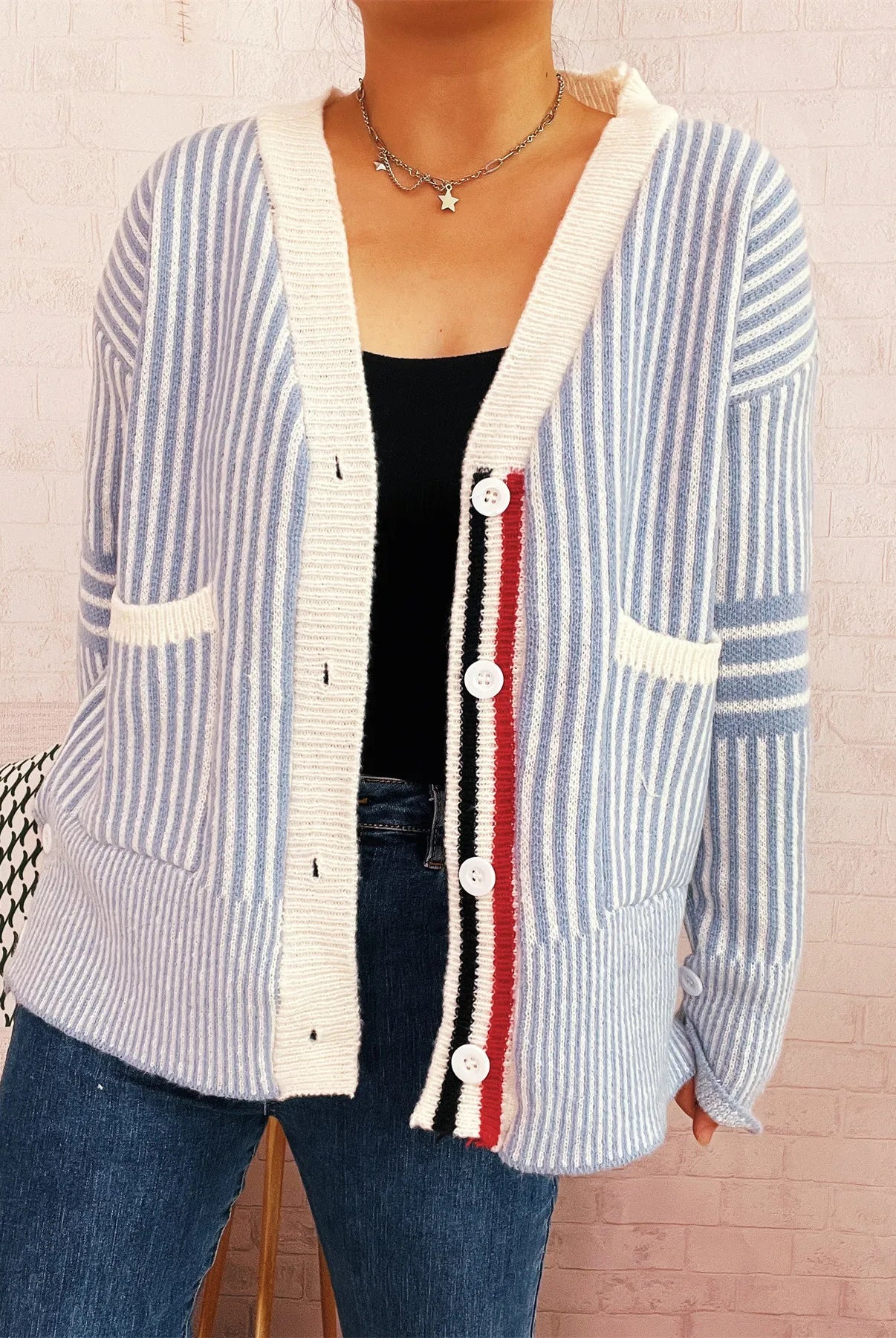 Striped Button-Front Cardigan with Contrast Trim-Cardigan-Krush Kandy, Women's Online Fashion Boutique Located in Phoenix, Arizona (Scottsdale Area)
