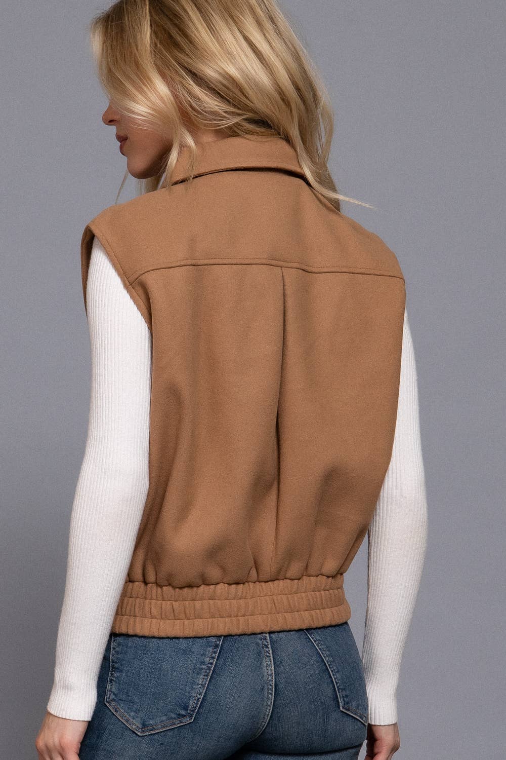 Notched Collar Soft Felt Zip Up Vest-Vests-Krush Kandy, Women's Online Fashion Boutique Located in Phoenix, Arizona (Scottsdale Area)