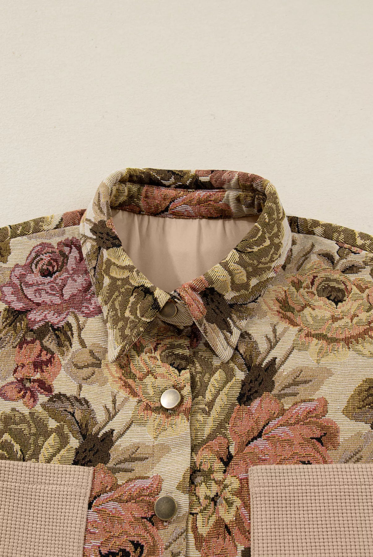 Floral Waffle Knit Patchwork Chest Pockets Buttoned Jacket-Jacket-Krush Kandy, Women's Online Fashion Boutique Located in Phoenix, Arizona (Scottsdale Area)
