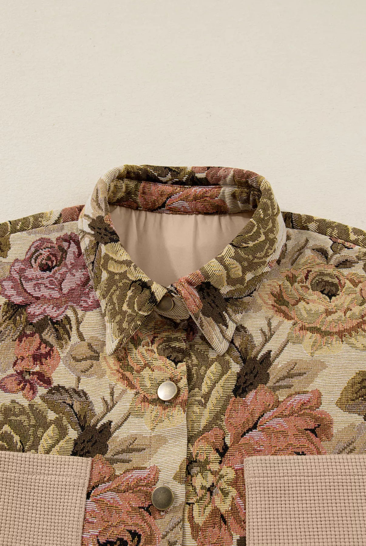 Floral Waffle Knit Patchwork Chest Pockets Buttoned Jacket-Jacket-Krush Kandy, Women's Online Fashion Boutique Located in Phoenix, Arizona (Scottsdale Area)
