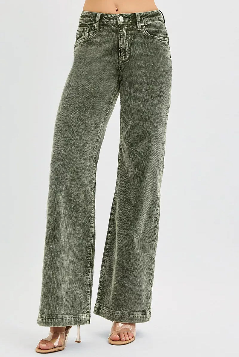 RISEN Full Size High Rise Wide Leg Corduroy Jeans Plus Size-Jeans-Krush Kandy, Women's Online Fashion Boutique Located in Phoenix, Arizona (Scottsdale Area)