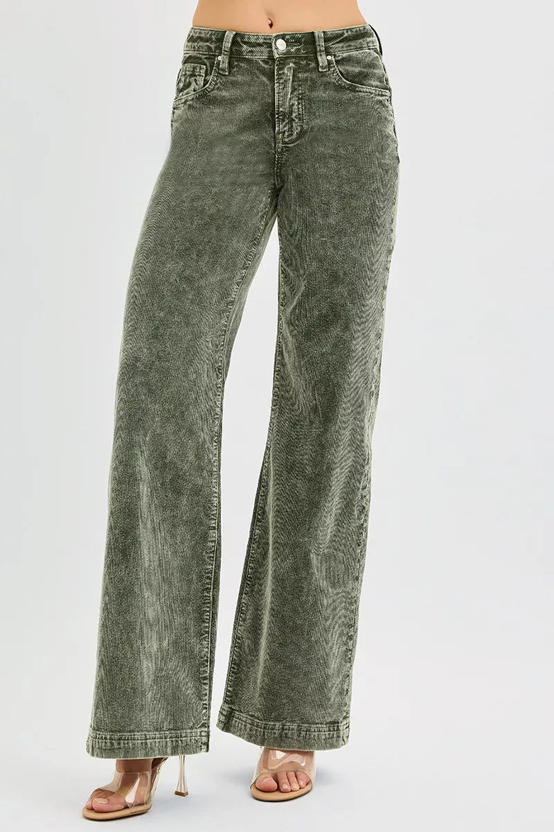 RISEN Full Size High Rise Wide Leg Corduroy Jeans Plus Size-Jeans-Krush Kandy, Women's Online Fashion Boutique Located in Phoenix, Arizona (Scottsdale Area)