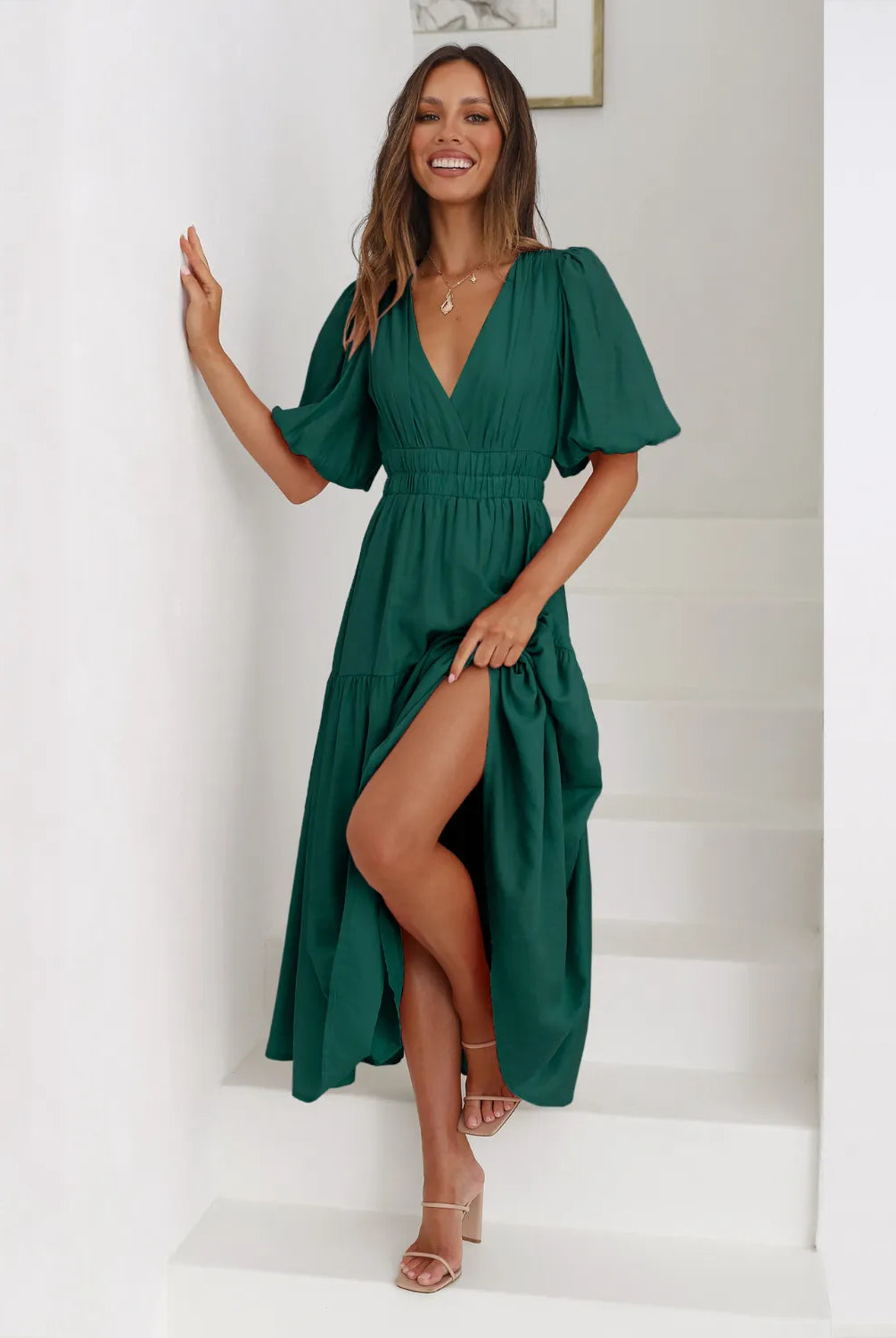 Tiered Surplice Half Sleeve Midi Dress-dress-Krush Kandy, Women's Online Fashion Boutique Located in Phoenix, Arizona (Scottsdale Area)