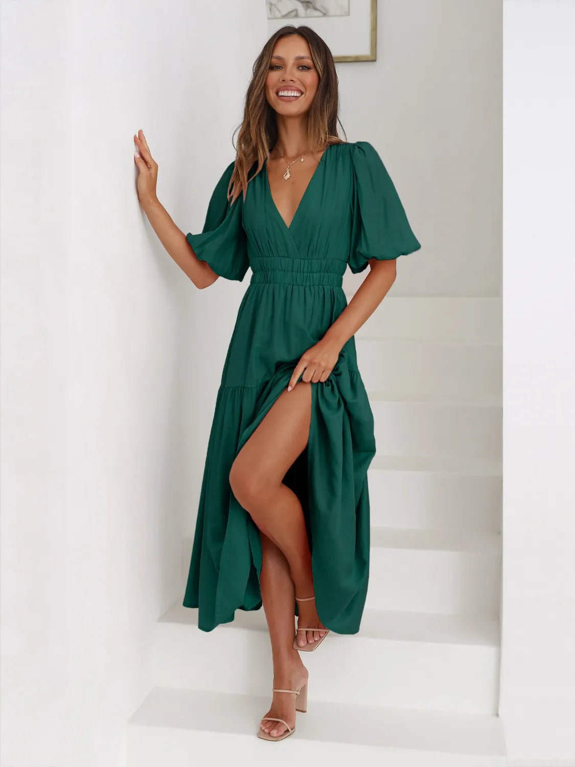 Tiered Surplice Half Sleeve Midi Dress-dress-Krush Kandy, Women's Online Fashion Boutique Located in Phoenix, Arizona (Scottsdale Area)