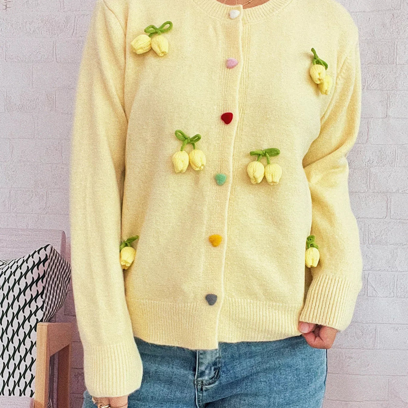 Flower Button Up Long Sleeve Cardigan-Cardigans-Krush Kandy, Women's Online Fashion Boutique Located in Phoenix, Arizona (Scottsdale Area)