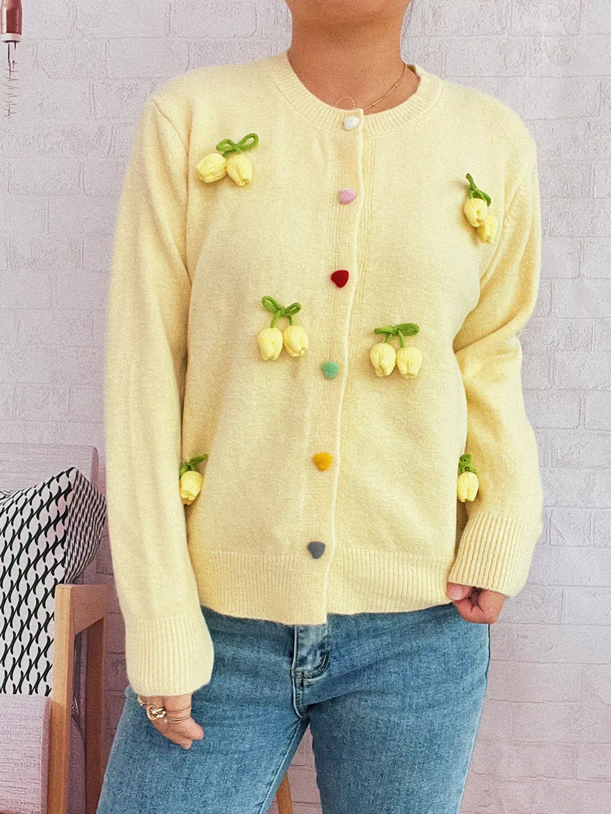 Flower Button Up Long Sleeve Cardigan-Cardigans-Krush Kandy, Women's Online Fashion Boutique Located in Phoenix, Arizona (Scottsdale Area)