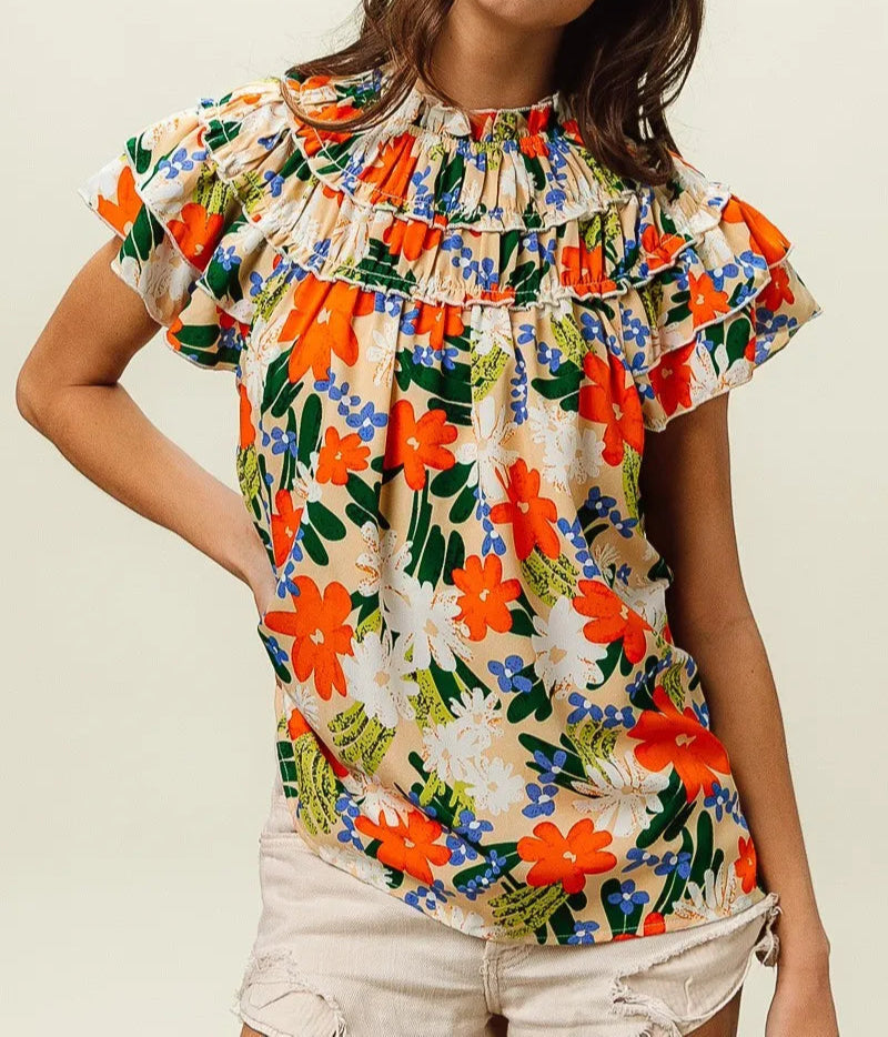 BiBi Multi Color Floral Print Woven Top-Tops-Krush Kandy, Women's Online Fashion Boutique Located in Phoenix, Arizona (Scottsdale Area)