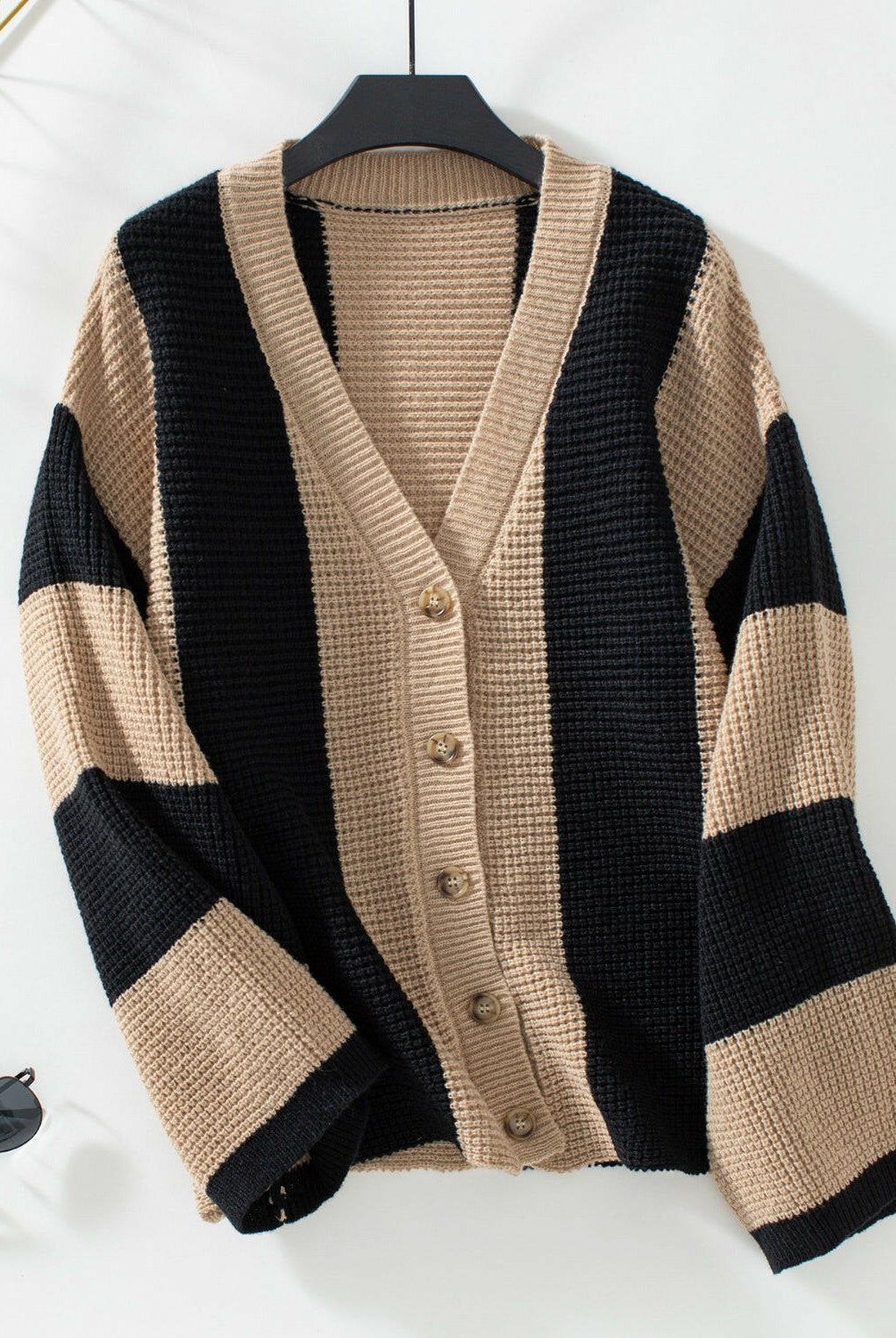 Waffle-Knit V-Neck Striped Long Sleeve Cardigan-Krush Kandy, Women's Online Fashion Boutique Located in Phoenix, Arizona (Scottsdale Area)