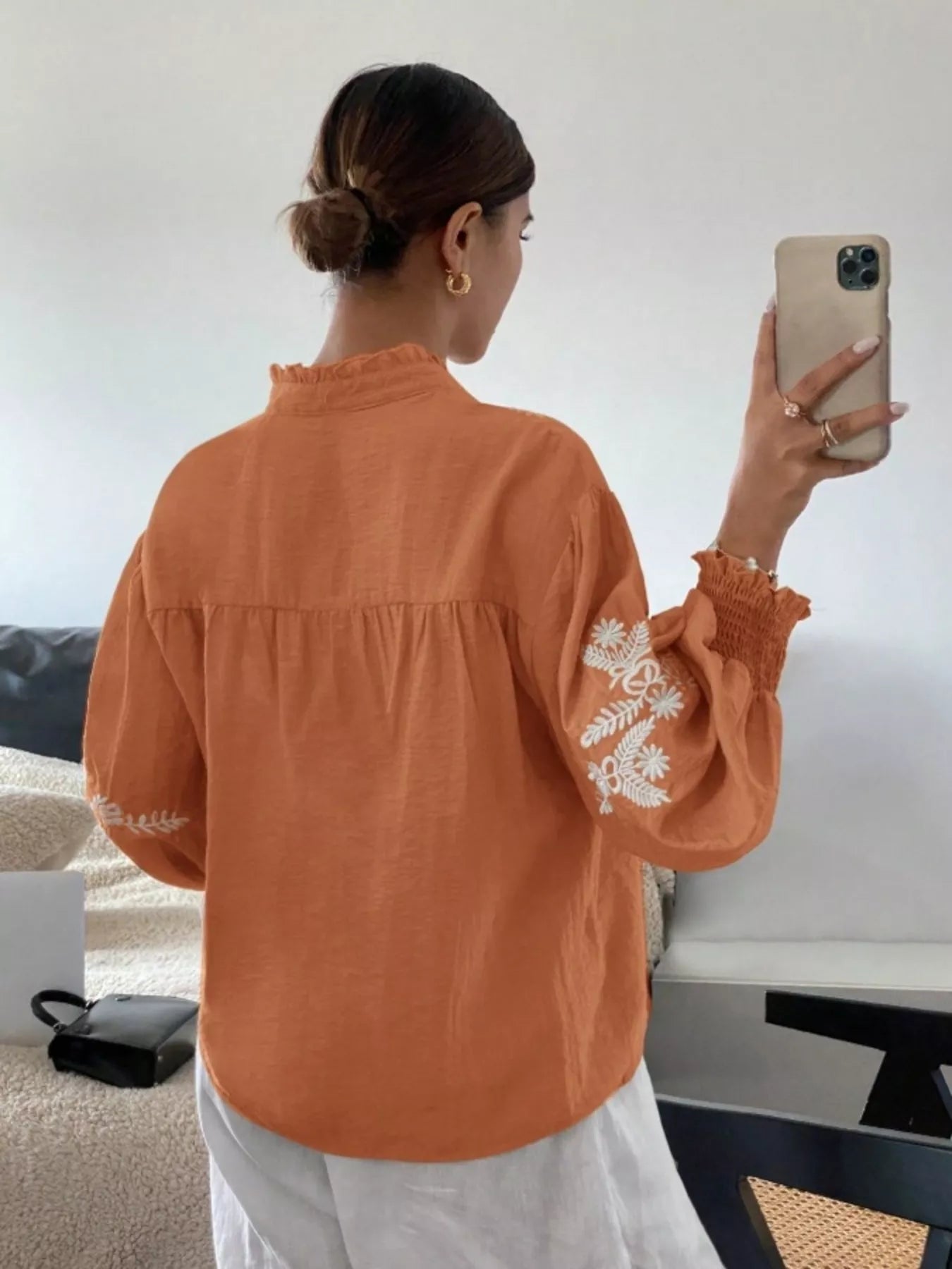 Embroidered Long Sleeve Blouse-Blouses-Krush Kandy, Women's Online Fashion Boutique Located in Phoenix, Arizona (Scottsdale Area)