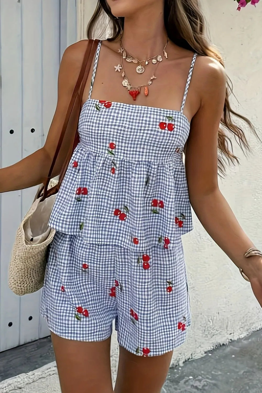 Floral Gingham Print Cami and Shorts Two-Piece Set-2 Piece Outfit Sets-Krush Kandy, Women's Online Fashion Boutique Located in Phoenix, Arizona (Scottsdale Area)
