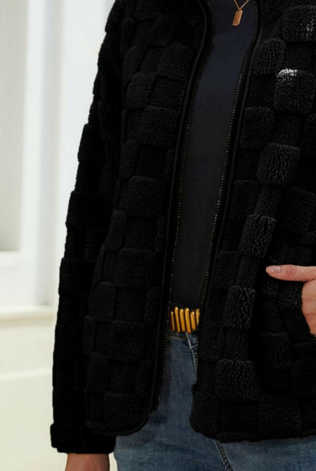 Fuzzy Checkered Zip Up Jacket-Krush Kandy, Women's Online Fashion Boutique Located in Phoenix, Arizona (Scottsdale Area)