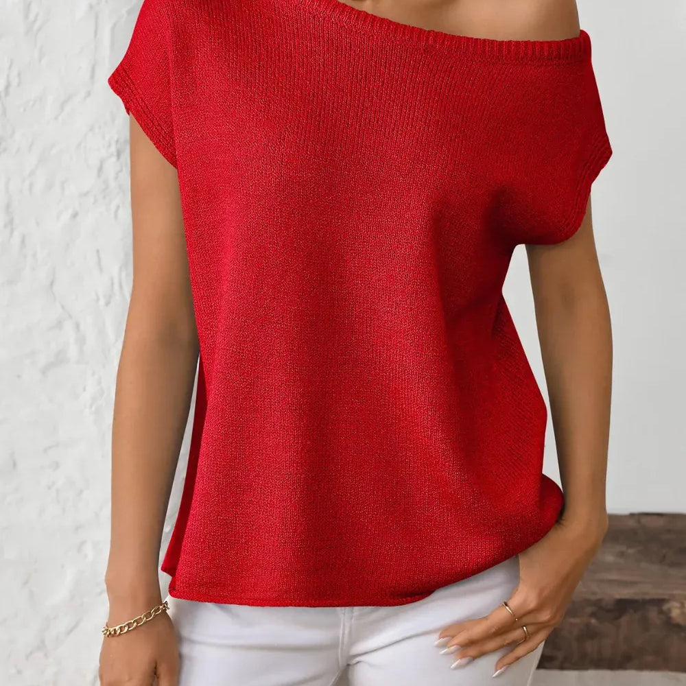 Mandy Boat Neck Short Sleeve Knit Top-Tops-Krush Kandy, Women's Online Fashion Boutique Located in Phoenix, Arizona (Scottsdale Area)
