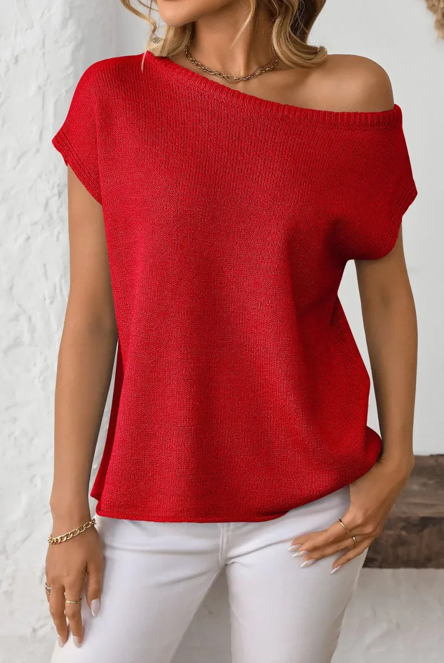 Mandy Boat Neck Short Sleeve Knit Top-Tops-Krush Kandy, Women's Online Fashion Boutique Located in Phoenix, Arizona (Scottsdale Area)