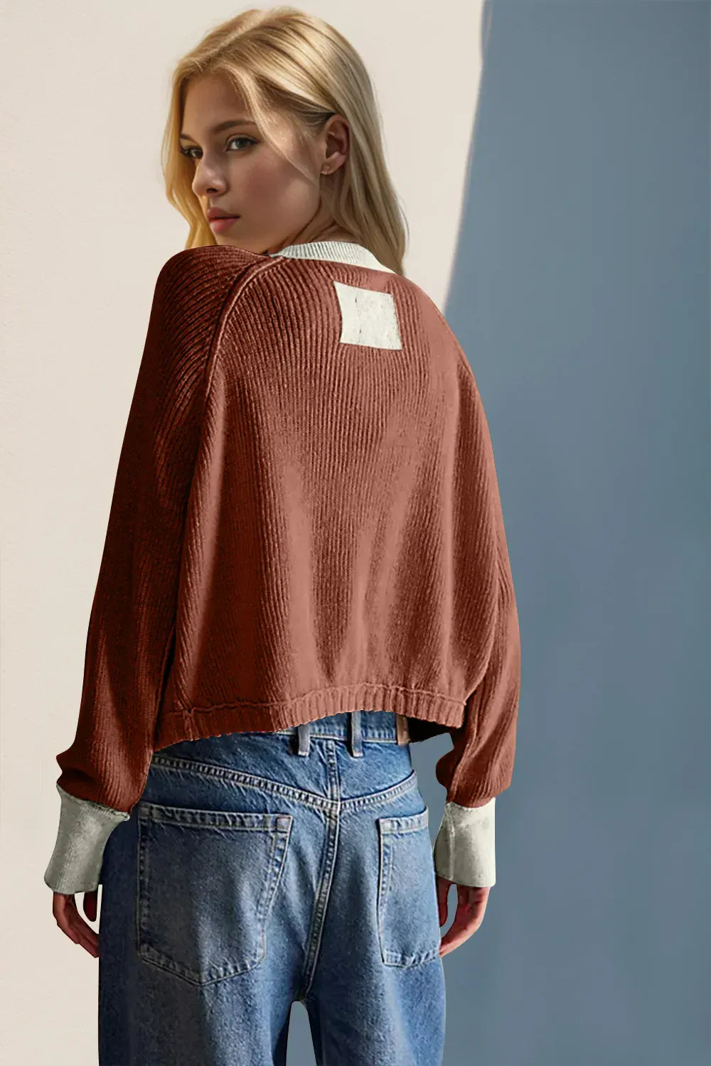 Ribbed Contrast Button Up Sweater-Tops-Krush Kandy, Women's Online Fashion Boutique Located in Phoenix, Arizona (Scottsdale Area)