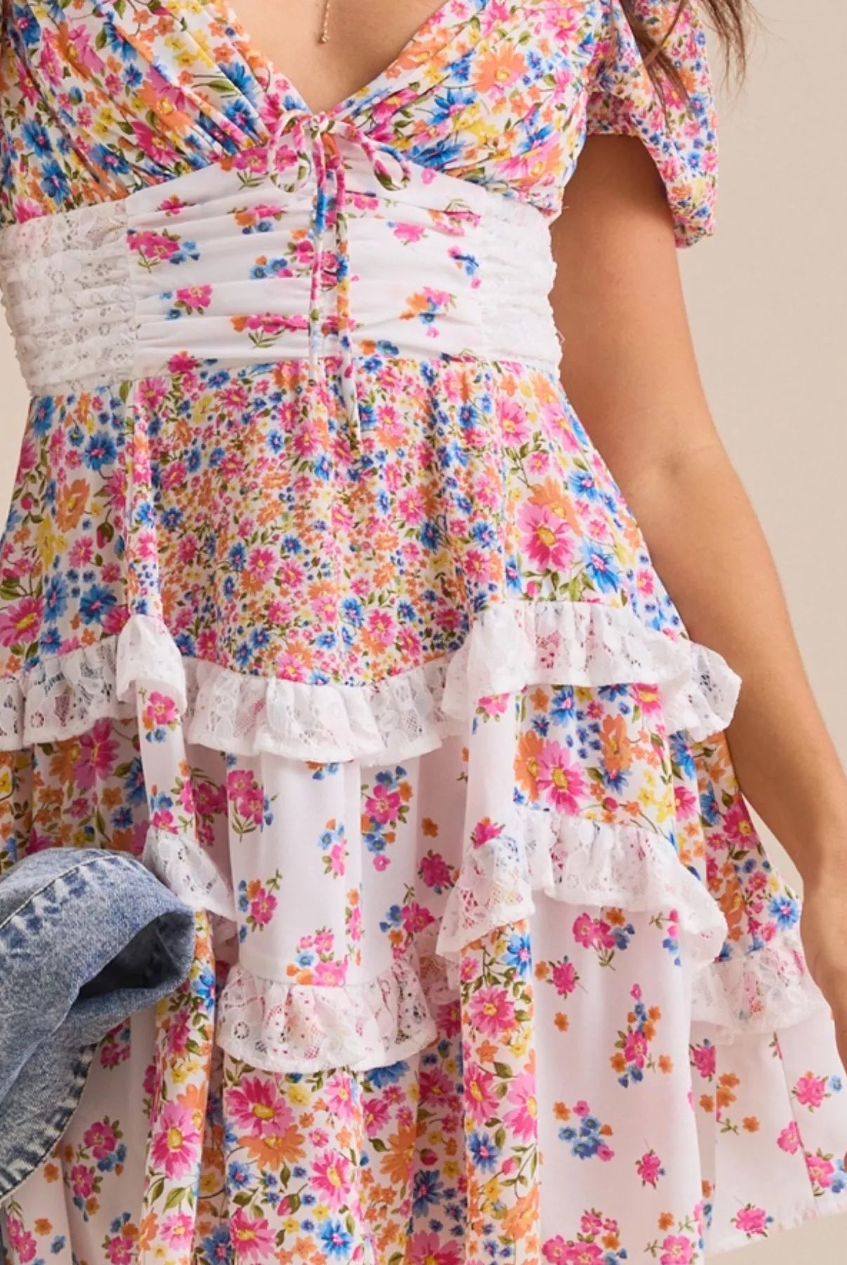 Floral Puff Sleeve Tiered Mini Dress-Dresses-Krush Kandy, Women's Online Fashion Boutique Located in Phoenix, Arizona (Scottsdale Area)