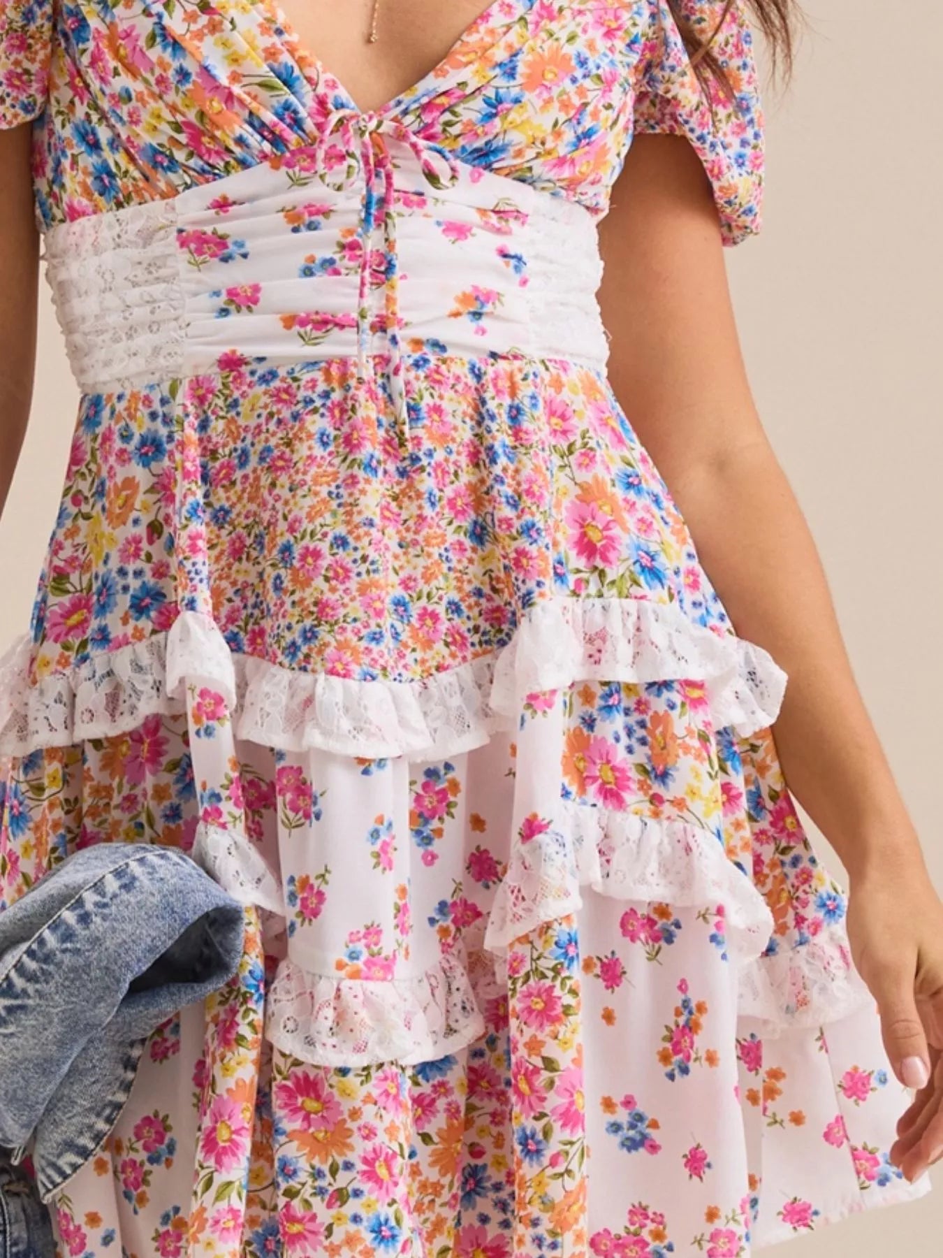 Floral Puff Sleeve Tiered Mini Dress-Dresses-Krush Kandy, Women's Online Fashion Boutique Located in Phoenix, Arizona (Scottsdale Area)