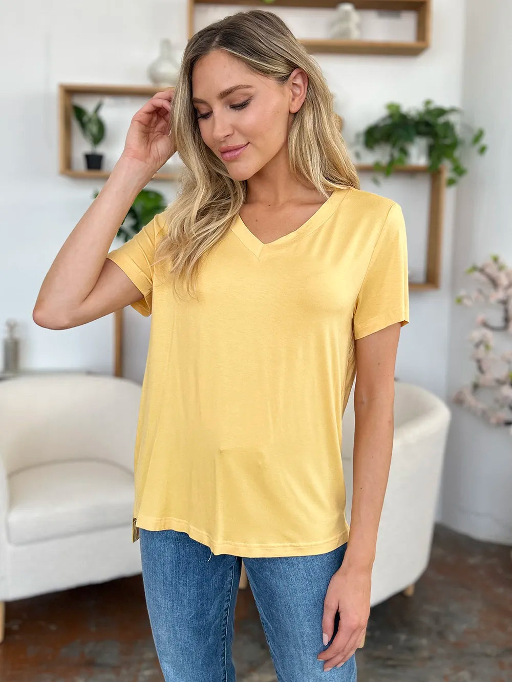 Basic Bae Essential V-Neck Bamboo Top-Tops-Krush Kandy, Women's Online Fashion Boutique Located in Phoenix, Arizona (Scottsdale Area)