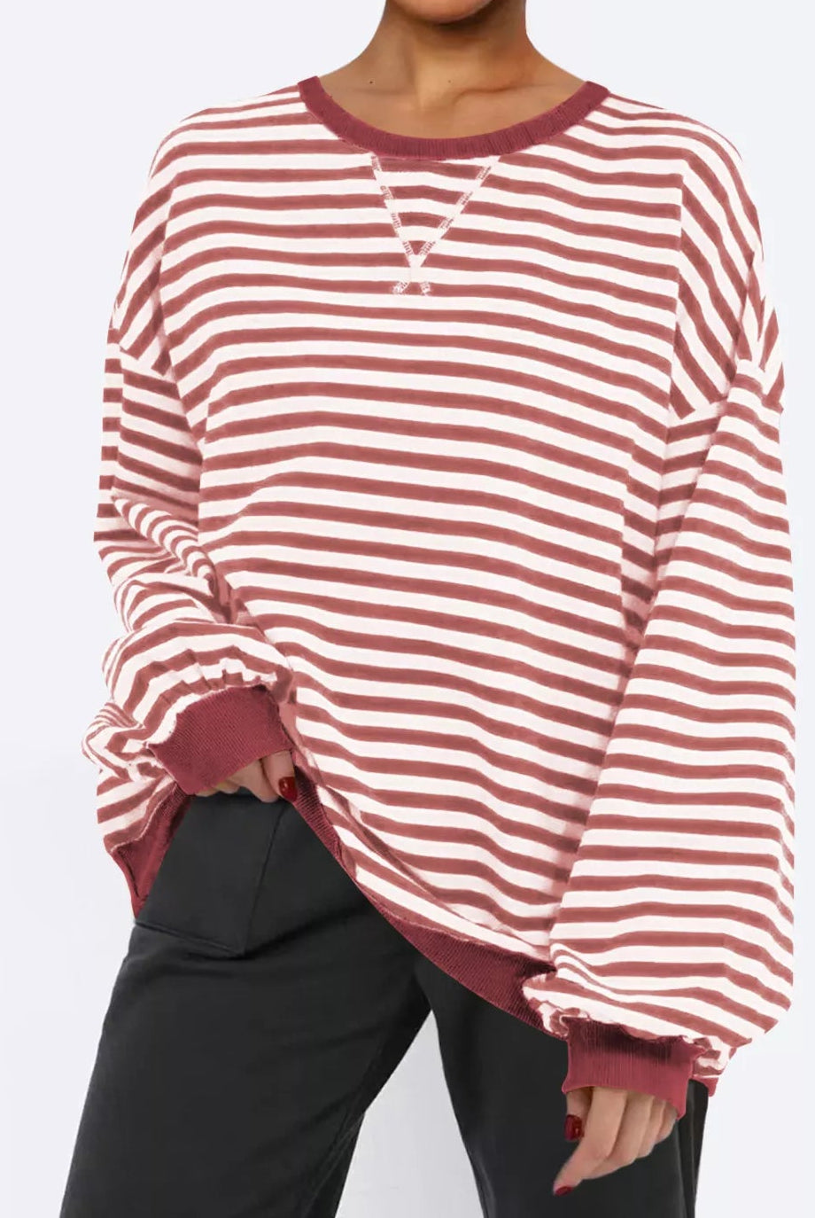 Striped Round Neck Long Sleeve Sweatshirt-Sweatshirt-Krush Kandy, Women's Online Fashion Boutique Located in Phoenix, Arizona (Scottsdale Area)