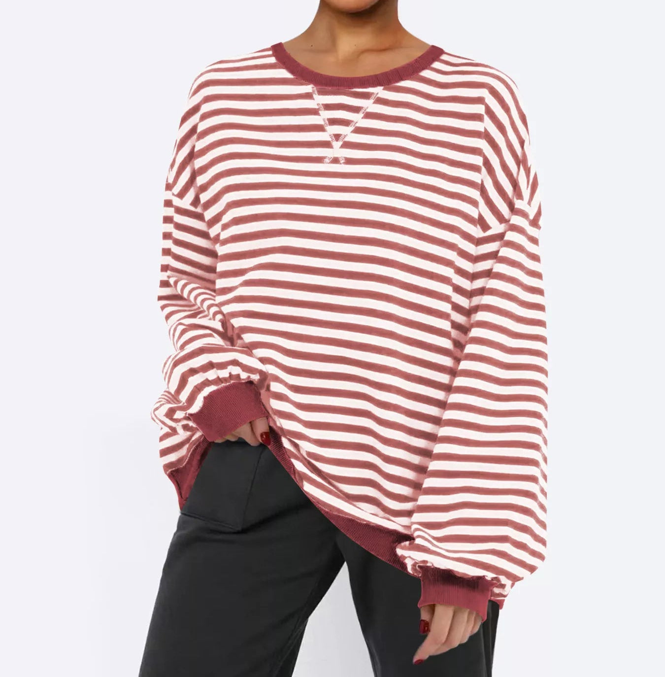 Striped Round Neck Long Sleeve Sweatshirt-Sweatshirt-Krush Kandy, Women's Online Fashion Boutique Located in Phoenix, Arizona (Scottsdale Area)