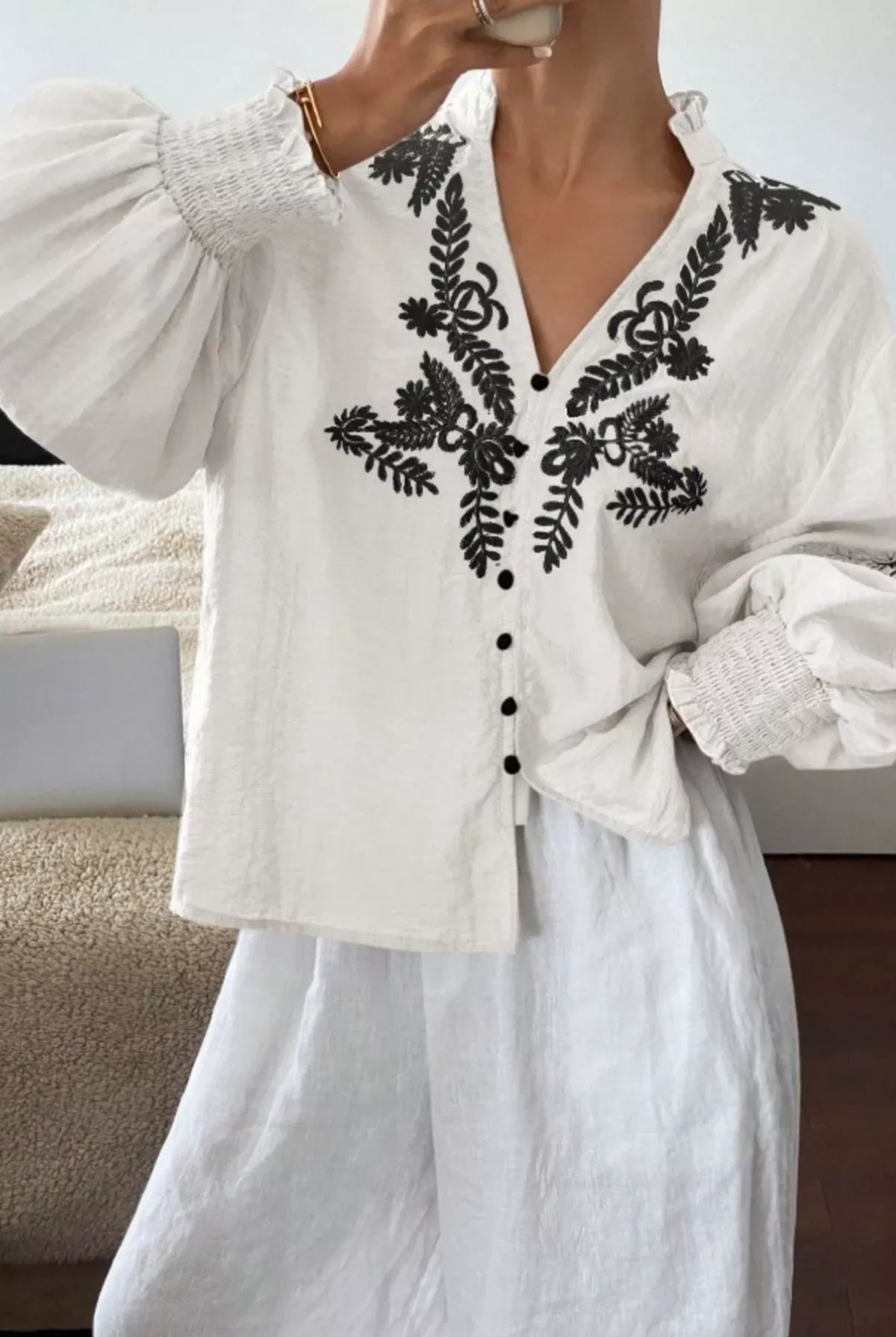 Embroidered Long Sleeve Blouse-Blouses-Krush Kandy, Women's Online Fashion Boutique Located in Phoenix, Arizona (Scottsdale Area)