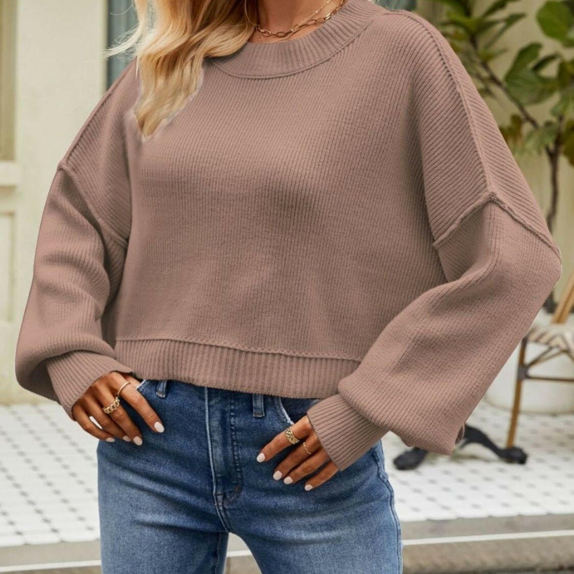Round Neck Dropped Shoulder Sweater-Krush Kandy, Women's Online Fashion Boutique Located in Phoenix, Arizona (Scottsdale Area)