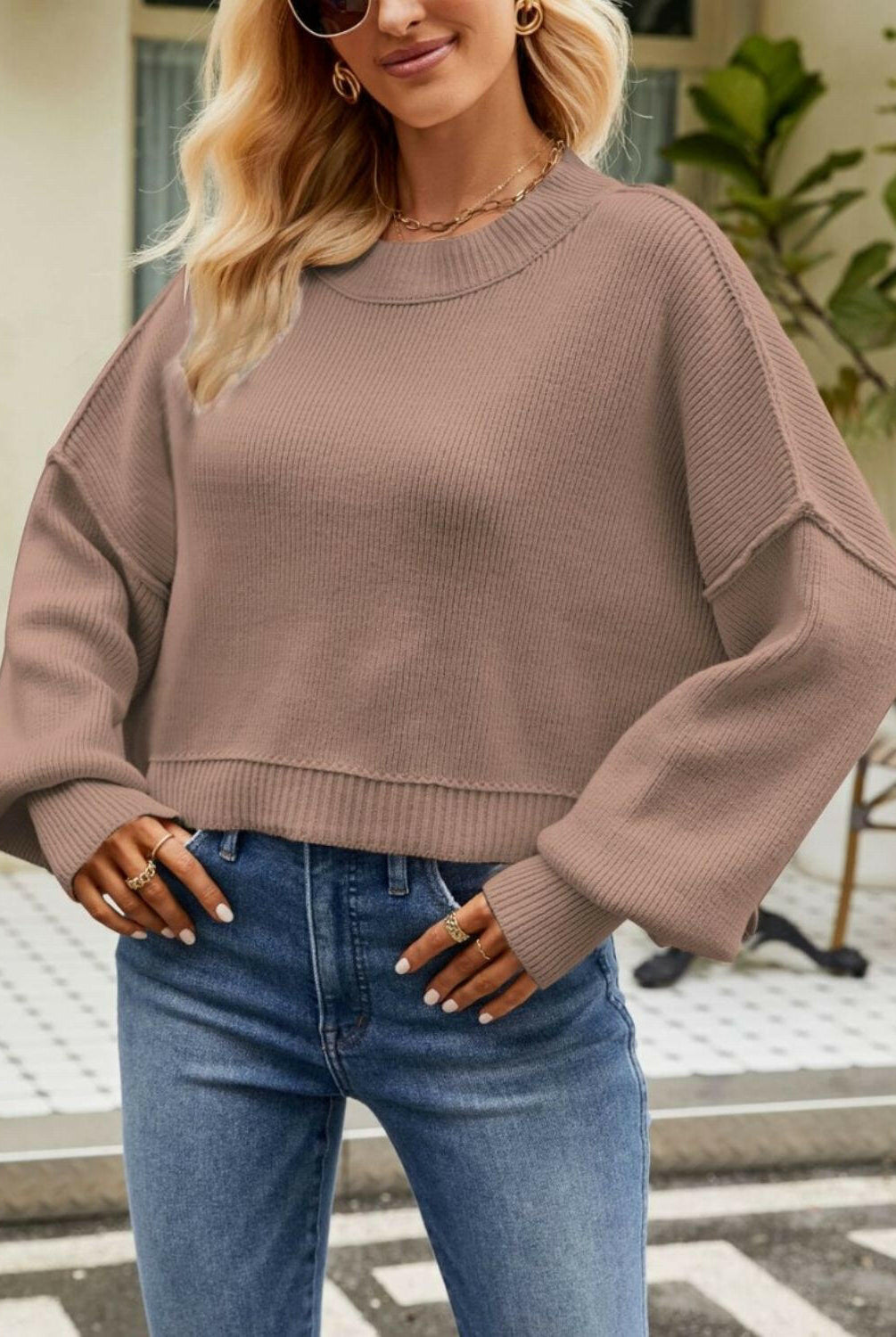 Round Neck Dropped Shoulder Sweater-Krush Kandy, Women's Online Fashion Boutique Located in Phoenix, Arizona (Scottsdale Area)