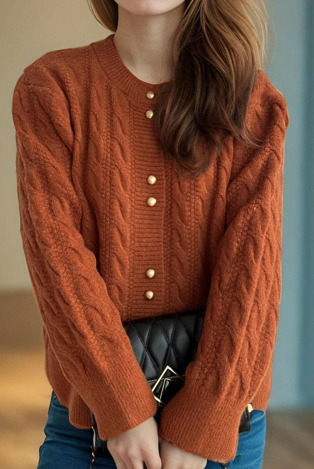 Cable-Knit Round Neck Long Sleeve Cardigan-Cardigans-Krush Kandy, Women's Online Fashion Boutique Located in Phoenix, Arizona (Scottsdale Area)