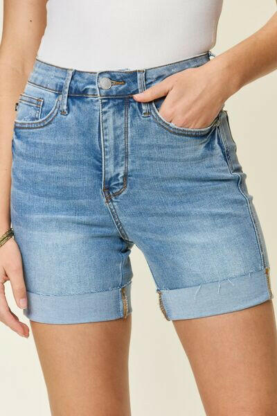 Judy Blue Full Size Tummy Control High Waist Denim Shorts-Shorts-Krush Kandy, Women's Online Fashion Boutique Located in Phoenix, Arizona (Scottsdale Area)